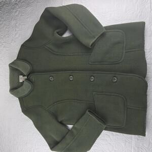 L.L. Bean Olive Green Fleece Button-Up Jacket with Pockets